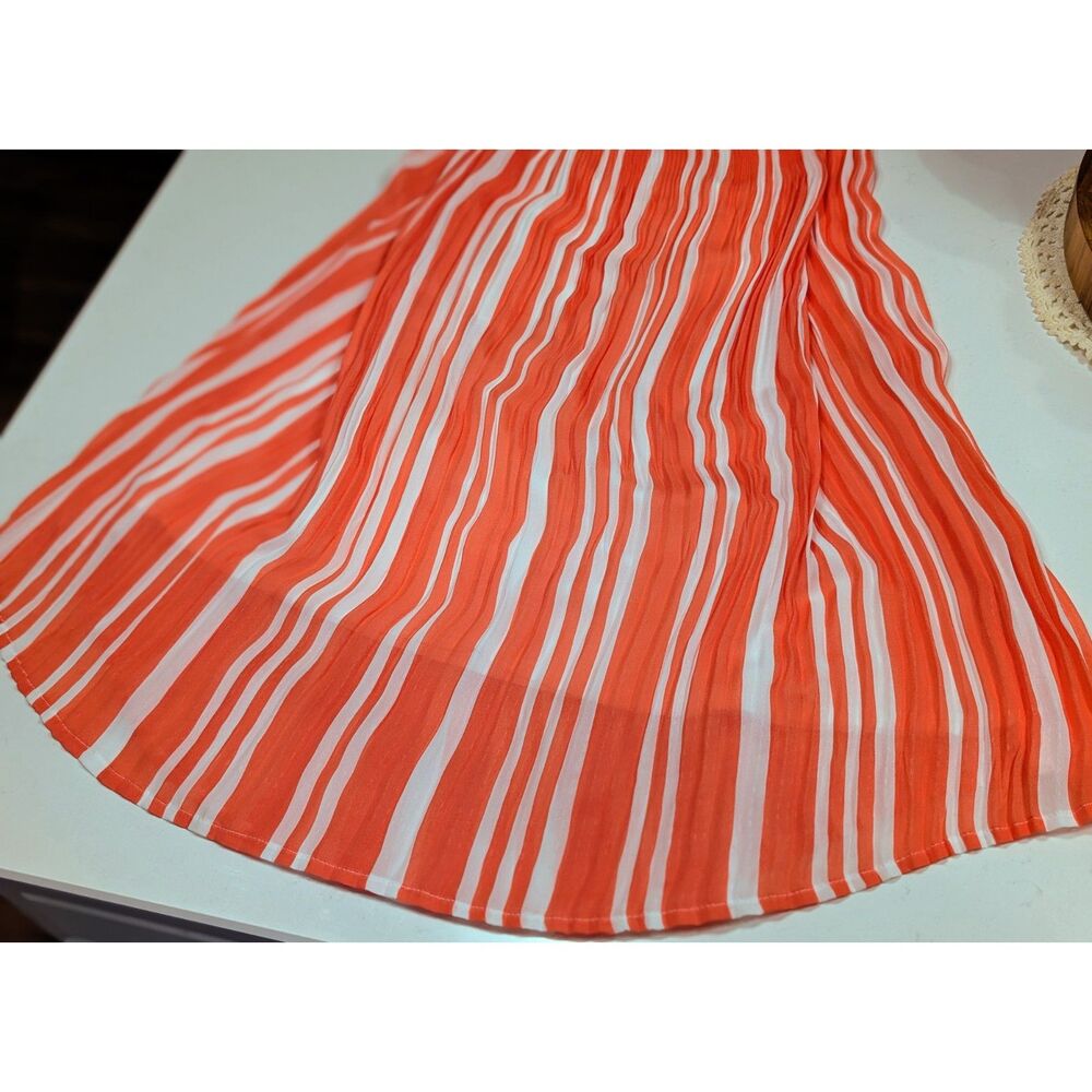 Striped Maxi Skirt XL Orange and White Pleated Coastal Resort Wear Preppy - Picture 5 of 10